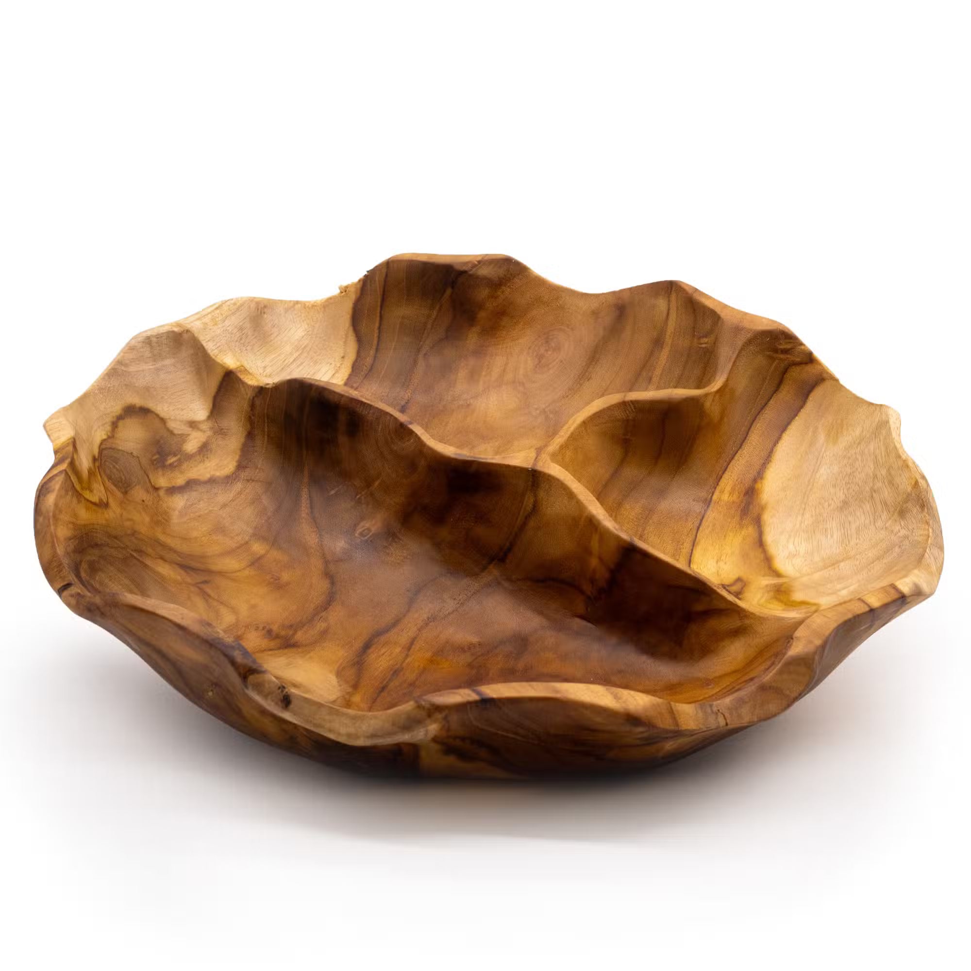 Fruteira Redonda em Madeira de Teca Lisa com 3 Secções - 30x5,5cm