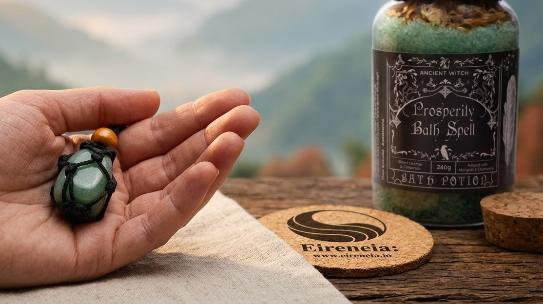 Poção de Banho e Amuleto de Cristal de Aventurina - Prosperidade