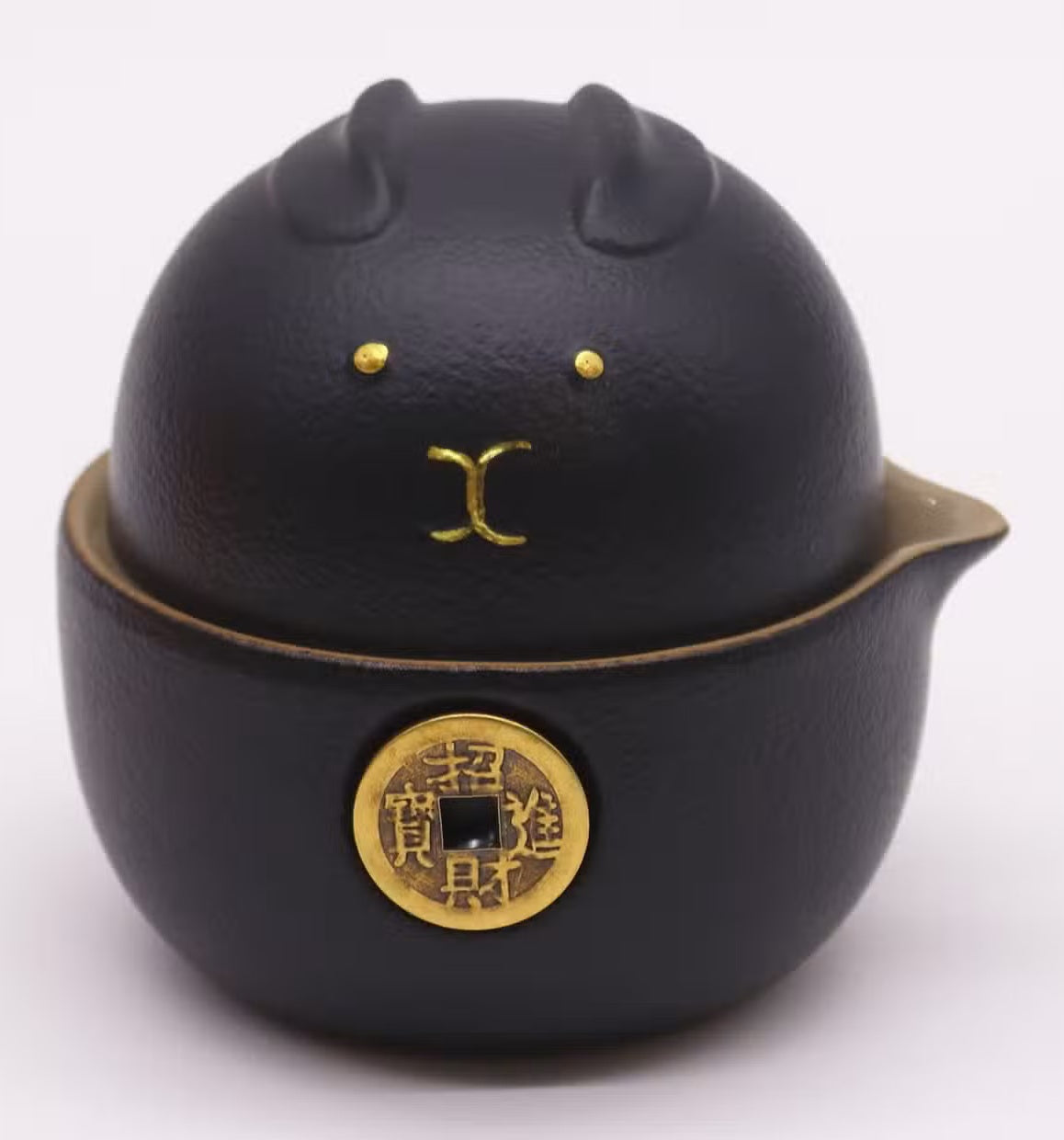 Conjunto de Bule Gato de Dinheiro - Duas chávenas - Embalagem de Viagem - Preto
